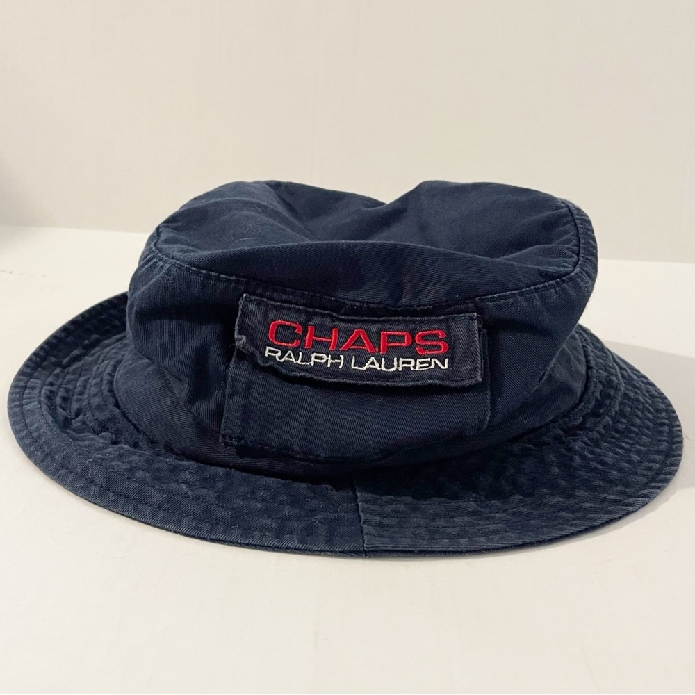 Vintage Y2K Chaps Ralph Lauren Bucket Hat Cargo Pocket Navy Blue Embroidered